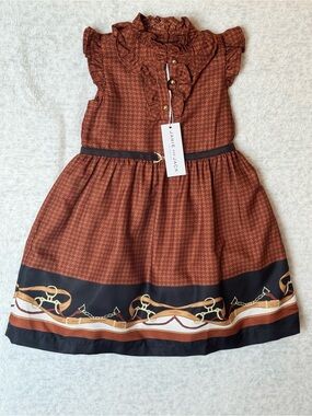 NWT Janie and Jack Equestrian Houndstooth Dress 2T Rust Brown Fall Boutique